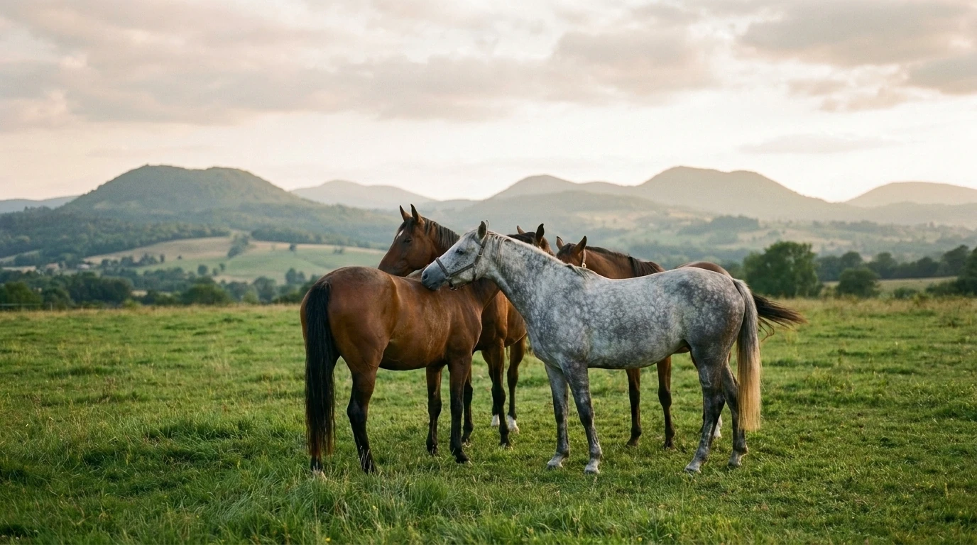 Les chevaux du Centre Equestre de la Maronne en liberté, Cantal